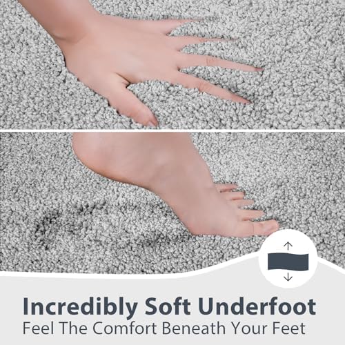 anllugs Bathroom Rugs, 24" x 36" Soft Bath Rugs, Light Grey & Grey