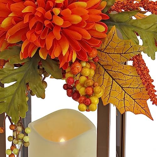 National Tree Company 14" Mum Flower and Berries Decorated Harvest Lantern - Image 3
