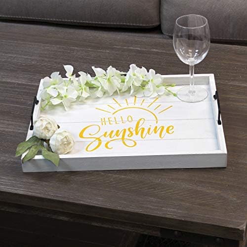 Elegant Designs HG2000-WHS Yellow Sun Decorative Wood Serving Tray w/Handles,15.50" x 12", White Wash Hello Sunshine - Image 6