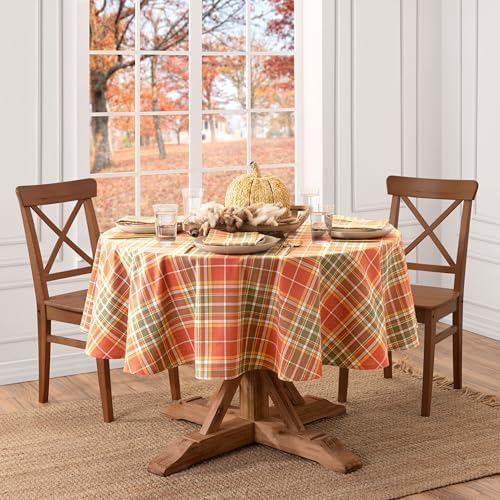 Hawley Plaid Harvest Cotton Tablecloth, Multicolor - 70" W x 70" L Round - Image 2