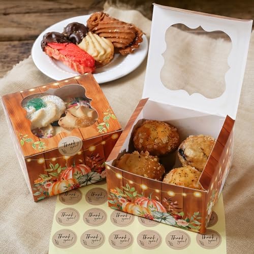 Fall Cookie Boxes with Window and Decorative Seal Sticker (Set of 30), Treat Boxes For Desserts, Party Favors For Guests by KateAspen