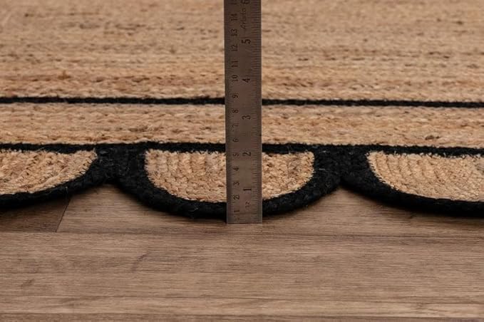 2x3 3x5 4x6 5x7 6x9 8x10 9x12 Black Color Scalloped Design Braided Jute Rug Kitchen Rug Patio Hallway Entryway Outdoor (3x5 Ft )