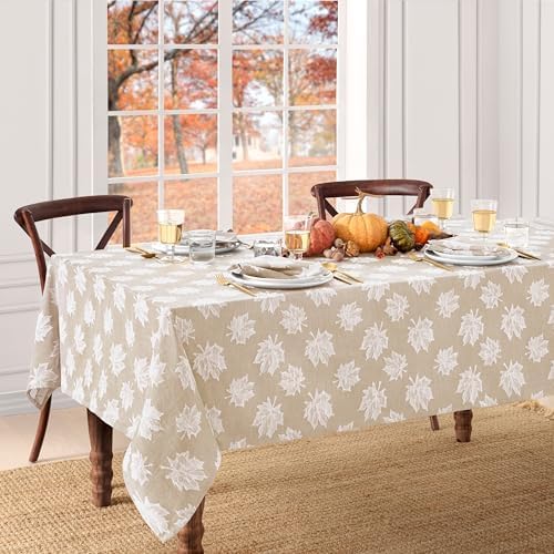 Falling Leaves Jacquard Tablecloth, Taupe - 60" W x 144" L - Image 2