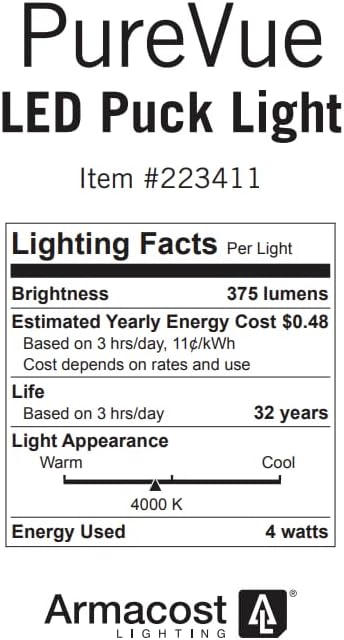 Armacost Lighting PureVue LED Puck Light, Brushed Steel, 4000K, 223411 | Dimmable, Under Cabinet, 2.75 Inch Diameter, Hardwired, Low Voltage, Bright White Light
