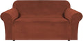 H.VERSAILTEX Stretch Velvet Loveseat Covers for 2 Cushion Couch Covers for Living Room Sofa Covers Slipcovers with Non Slip Straps Bottom, Ultra Thick Comfy Velour (Width 58"-72", Rust)