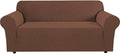 H.VERSAILTEX Stretch Sofa Covers for 3 Cushion Couch Covers Sofa Slipcovers for Living Room Feature Thick Checked Jacquard Fabric with Elastic Bottom, Sofa Large - Caramel