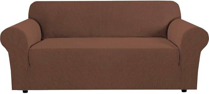 H.VERSAILTEX Stretch Sofa Covers for 3 Cushion Couch Covers Sofa Slipcovers for Living Room Feature Thick Checked Jacquard Fabric with Elastic Bottom, Sofa Large - Caramel