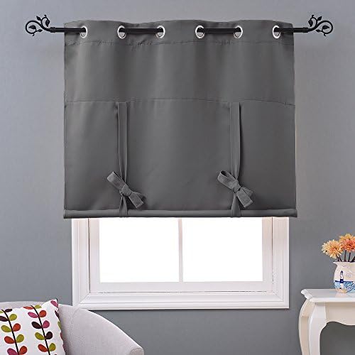 NICETOWN Blackout Roman Shades Curtains - Grey Bathroom Window Treatments Tie Up Curtain Valance for Small Window (Grommet Top Panel, 46 inches W x 63 inches L, Gray) - Image 3
