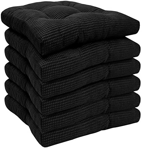 Sweet Home Collection Chair Cushion Crushed Memory Foam Pads Premium Slip Non Skid Microdot Rubber Back Tufted 16" x 16" x 3.25" Thick Seat Cover, 6 Pack, Black - Image 2