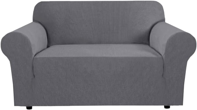 H.VERSAILTEX Stretch Couch Cover Loveseat Covers for Cushion Couch Slipcover|Sofa Cover for Love seat 1 Piece with Elastic Bottom, Checked Jacquard Fabric(Loveseat 58'-70' Wide, Grey)