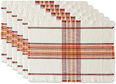 DII Thanksgiving & Fall Table Decoration Autumn Farmhouse Plaid, Placemat Set, 13x19, Pumpkin Spice Orange, 6 Count by DII