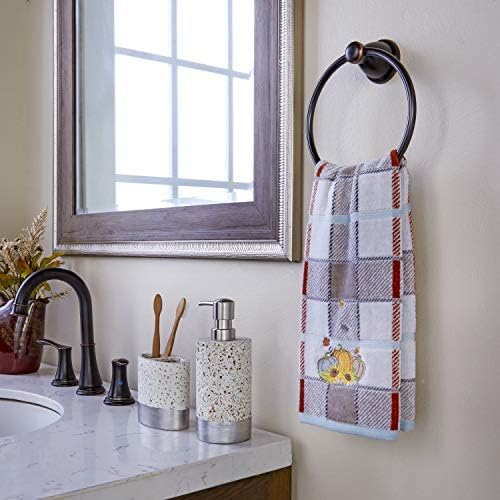 SKL Home Autumn/Fall Pumpkins 100% Cotton Embroidered Jacquard 2pc Hand Towel Set, Decorative for Bath/Kitchen/Bar & Gift, Gray - Image 6