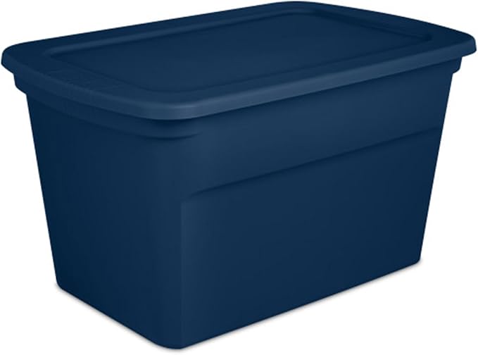 Sterilite Tote, Plastic Storage Bins with Snap Lids, 30 Gallon, 12-Pack | Marine Blue - Stackable Home Organizers with In-Molded Handles for Bedroom, Garage, Basement and Attic