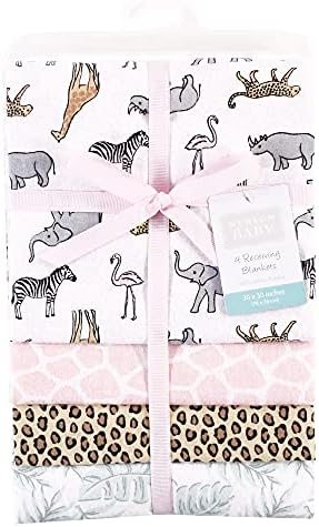 Hudson Baby Unisex Baby Cotton Flannel Receiving Blankets, Modern Pink Safari, One Size - Image 2