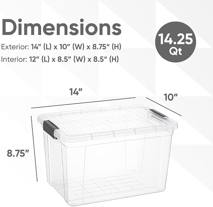 Superio Clear Storage Box with Lid, Plastic Container Bin for Organizing, Stackable Crate, BPA Free, Non Toxic, Odor Free, Organizer for Home, Office, School, and Dorm (14.7 Qt (Deep)