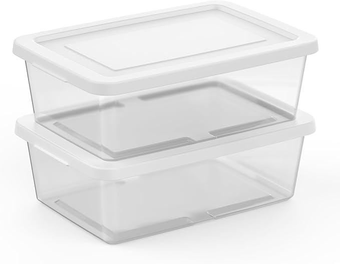 Sterilite Storage Box Stackable Tote, White, 12 Quart, 30 Pack | Clear Plastic Container with Secure Snapping Lids for Home and Office Organization