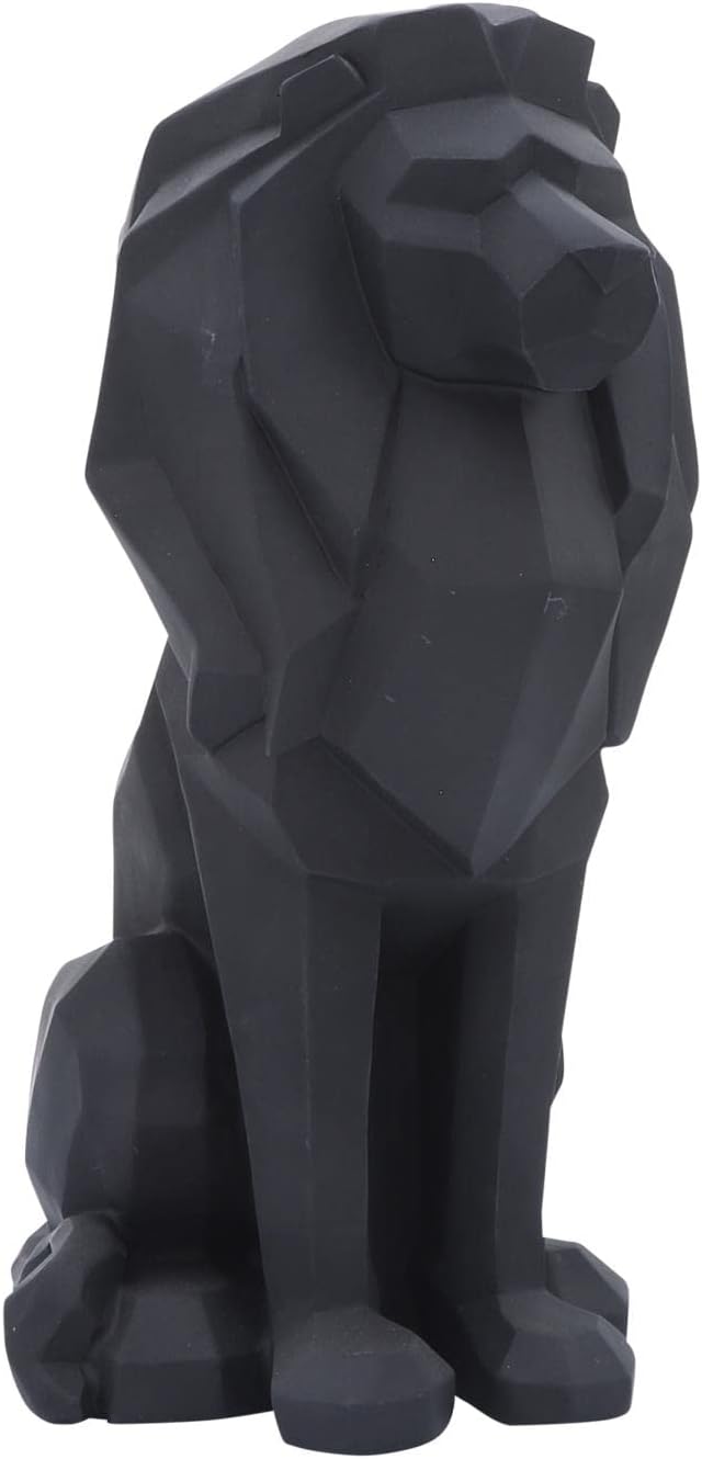 Sitting Lion Decorative Figurine – Tall Polyresin Decor Sculpture Accent – Geometric Figurines & Sculptures Home Decor for Office, Bedroom & Living Room – 11", Black