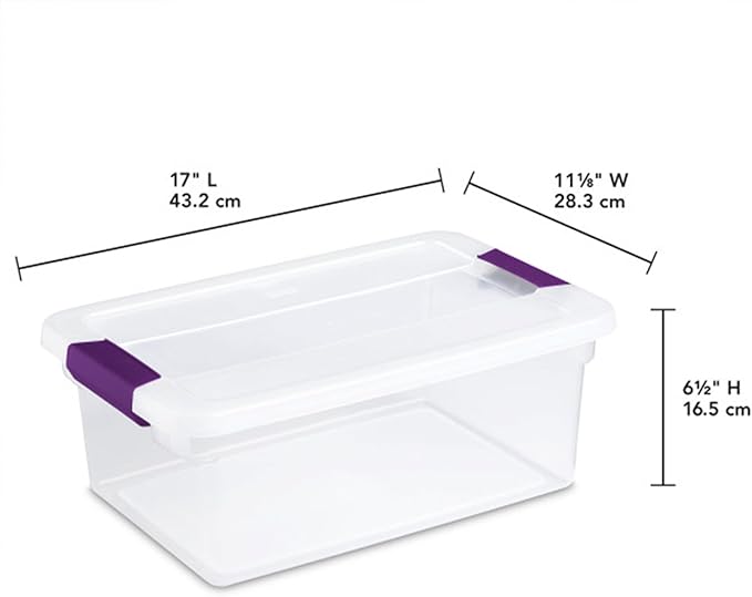 Sterilite 24-Pack ClearView Latch Box, Stackable Storage Organizer Bins for Home, 15 Quart | Clear Plastic Organizers with Color Accent Latches for Closet, Bedroom, Shelving Units, Dorm Room and Home Organization