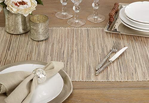 SARO LIFESTYLE Shimmering Woven Nubby Table Runner - Textured Water Hyacinth Table Runner with Sparkling Metallic Threads for Dining Tables, Everyday Entertaining and Home Décor, 14"x108", Natural - Image 4