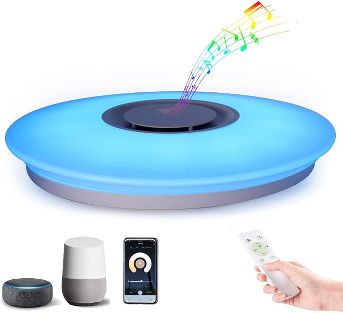 Ceiling Lights with Bluetooth Speaker, 15 inch Smart Ceiling Lamp Compatible with Alexa and Google Home,Room Light for Bedroom, Living Room