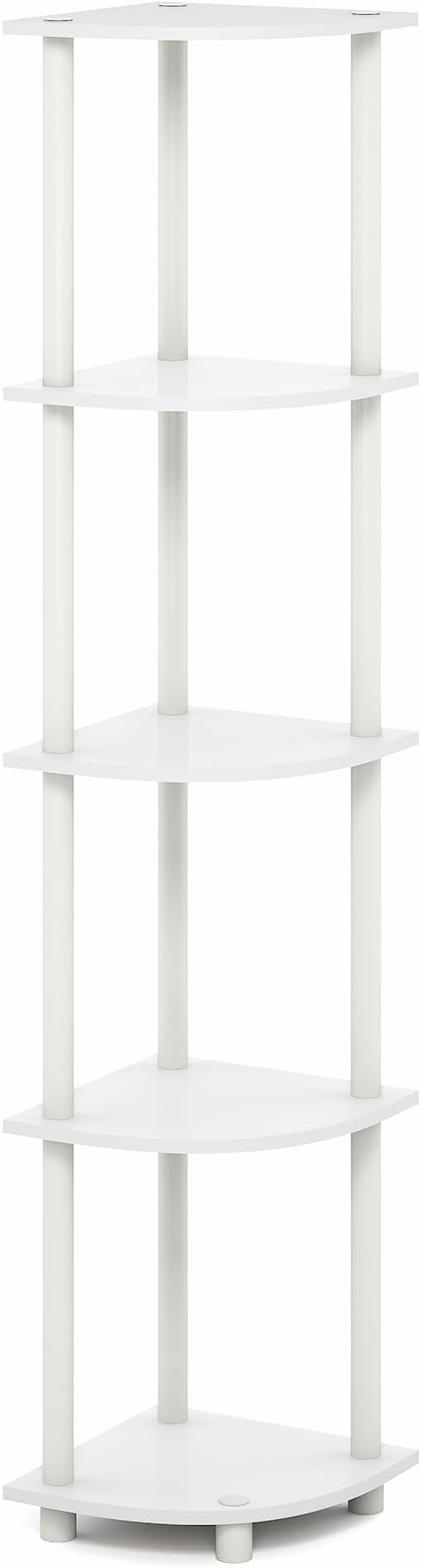 Furinno Turn-N-Tube Corner Shelf, 5-Tier Corner Bookshelf, Open Storage Shelves, for Organization and Storage, Living Room, Home Office, Garage, Bedroom, Plain White