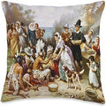 The Pilgrims First Thanksgiving Throw Pillow by Unknown