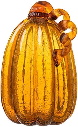 Glitzhome Hand Blown Glass Pumpkins Tabletop Home Decors for Fall Harvest Thanksgiving Decors, 9" H, Amber by Glitzhome