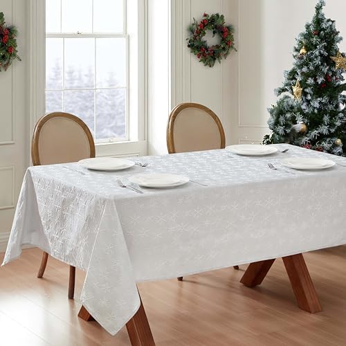 Laura Ashley Raised Embroidered Tablecloth, 60" x 120", Snowflake Silver - Image 3
