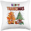 Funny Happy Thanksmas Cute Thanksgiving and Christmas Trees Throw Pillow by Unknown