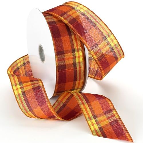 Morex Ribbon Autumn Abundance Plaid Wired Fabric Ribbon, Pumpkin, 2-1/2 in x 50-Yd by MorexRibbon