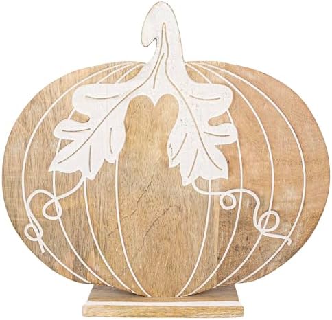 Boston International Fall Pumpkin Statue Tabletop Sculpture Thanksgiving Decorations for Home, 10.5" Small, Mango Wood Pedestal Pumpkin by BostonInternational