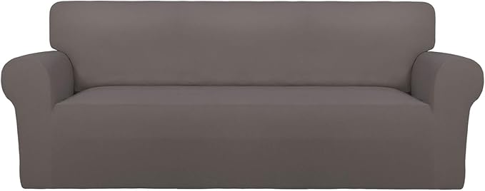 PureFit Stretch Oversized Couch Covers Fleece Sofa Slipcovers Taupe | 1-Piece Sofa Cover Washable Soft Couch Protector, Couch Slipcover with Non Skid Foam and Elastic Bottom for Kids, Dogs