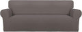 PureFit Stretch Oversized Couch Covers Fleece Sofa Slipcovers Taupe | 1-Piece Sofa Cover Washable Soft Couch Protector, Couch Slipcover with Non Skid Foam and Elastic Bottom for Kids, Dogs