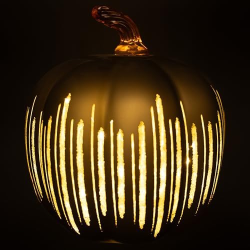 Boston International Glass Pumpkin with LED Light, Small, Bronze Starry - Image 2