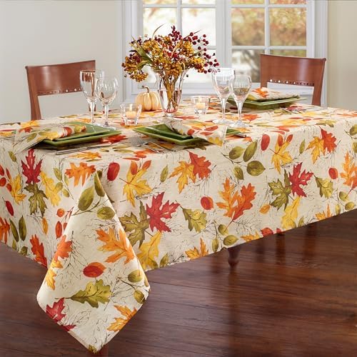 Threadmade Autumn Leaves Fall Printed Tablecloth, Multicolor - 60"W x 84"L - Image 2
