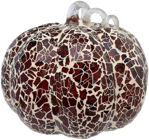 Boston International Handblown Glass Pumpkin with LED Light Thanksgiving Halloween Decorations for Home, Large, Mosaic by BostonInternational