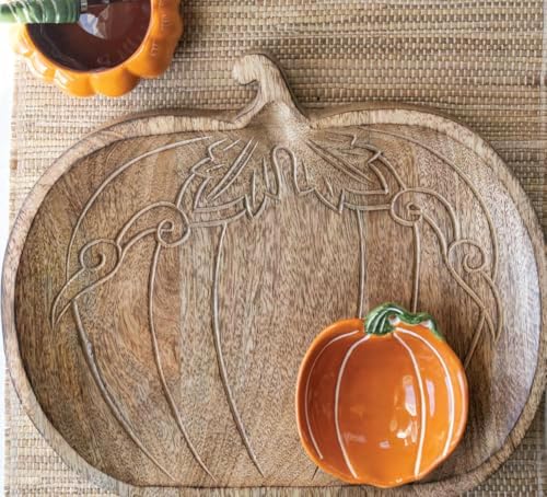 Boston International Mango Wood Tray Fall Decorative Platter, 13.75" x 10.75", Engraved Pumpkin - Image 3