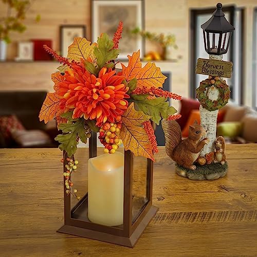 National Tree Company 14" Mum Flower and Berries Decorated Harvest Lantern - Image 2