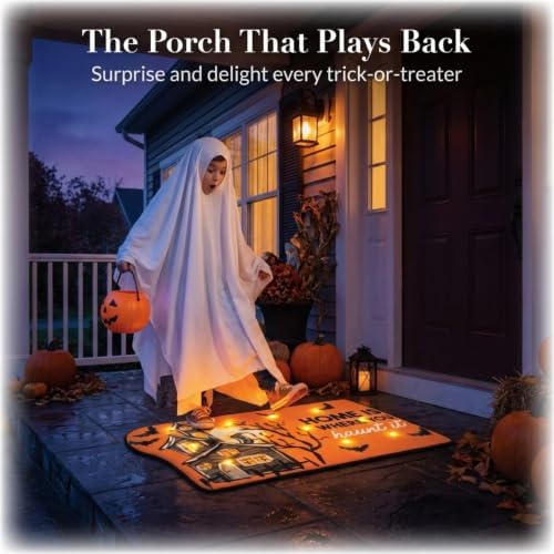 Mud Pie Light Up Halloween Doormat With Sound, Spooky Halloween Welcome Mat