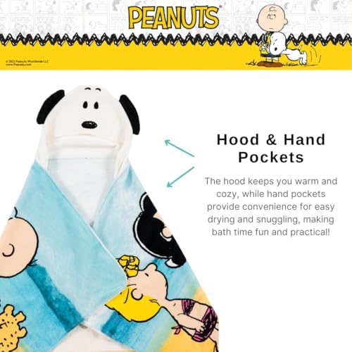 Peanuts Snoopy Kids Super Soft Bath/Pool/Beach Soft Cotton Terry Hooded Towel Wrap, 24 in x 50 in, (Officially Licensed Product) by Franco