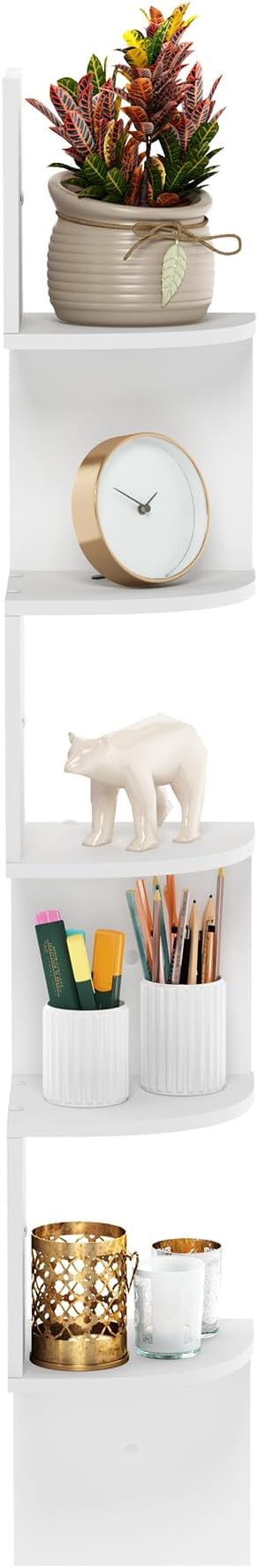 Furinno Rossi 5-Tier Wall Mount Floating Radial Corner Shelf, White