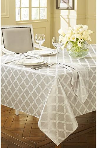 Lenox Laurel Leaf Tablecloth, Platinum - 70" W x 122" L - Image 3