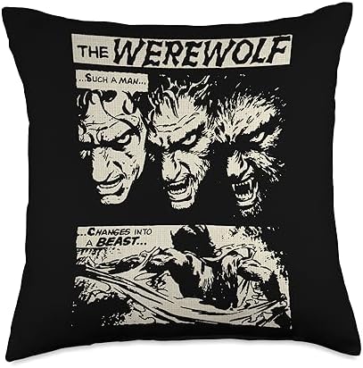 Man to Beast Halloween Vintage Horror Monsters Classic Movie Monster Horror Comic Werewolf Man Wolf Throw Pillow, 18x18, Multicolor