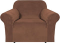 H.VERSAILTEX Stretch Velvet Armchair Cover Couch Covers 1 Cushion Chair Slipcover for Living Room Furniture Cover Crafted from Thick Comfy Rich Velour (Chair 31"-49", Caramel Cafe)