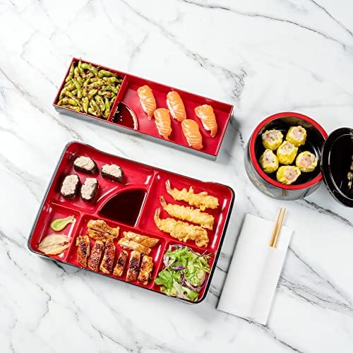 Restaurantware 5-Compartment Bento Plate, Black and Red, 14 x 9 In, 1 Ct - Image 6