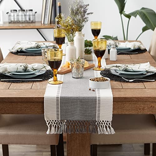 DII Dobby Stripe Table Runner, 13x108 Cool Gray & Cream Background - Image 4