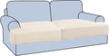 H.VERSAILTEX Stretch 2 Piece T Cushion Sofa Slipcovers Individually Sofa Cushion Covers for 2 Cushion Couch Sofa Seat Cushion Covers with Elastic Bands Featuring Thicker Jacquard Fabric, Cream