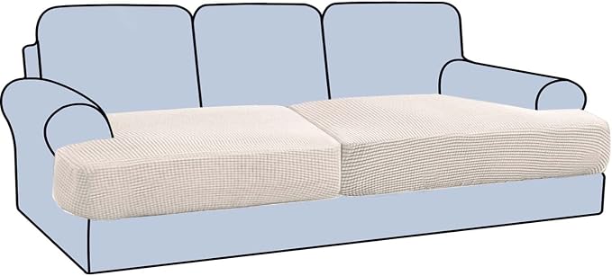 H.VERSAILTEX Stretch 2 Piece T Cushion Sofa Slipcovers Individually Sofa Cushion Covers for 2 Cushion Couch Sofa Seat Cushion Covers with Elastic Bands Featuring Thicker Jacquard Fabric, Ivory