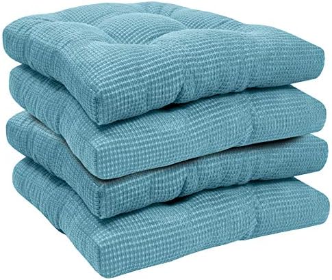 Sweet Home Collection Chair Cushion Crushed Memory Foam Pads Premium Slip Non Skid Microdot Rubber Back Tufted 16" x 16" x 3.25" Thick Seat Cover, 4 Pack, Teal - Image 2