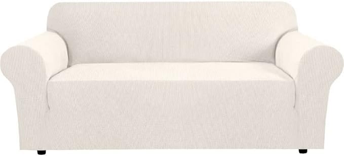 H.VERSAILTEX Stretch Sofa Covers for 3 Cushion Couch Covers Sofa Slipcovers for Living Room Feature Thick Checked Jacquard Fabric with Elastic Bottom, Sofa Large - Ivory